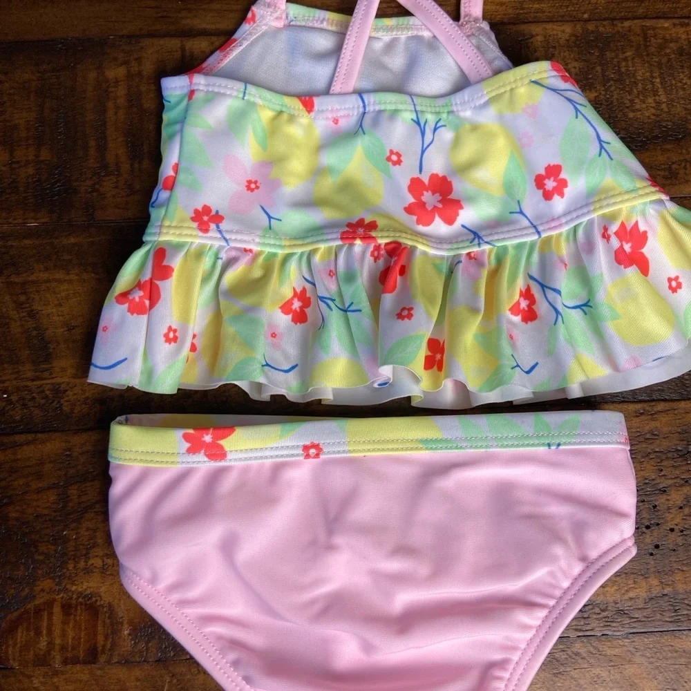 Wonder Nation Pink & Floral‎ Baby Swimsuit Set 3-6 M